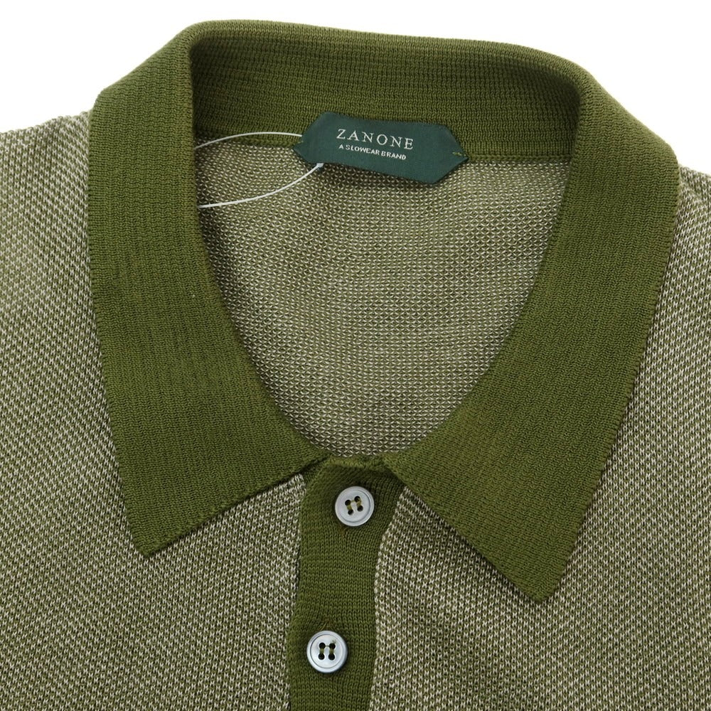 【中古】ザノーネ ZANONE コットン 半袖 ポロニット オリーブxグレージュ【 48 】【 状態ランクB 】【 メンズ 】