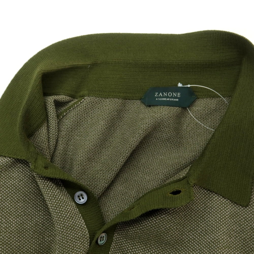【中古】ザノーネ ZANONE コットン 半袖 ポロニット オリーブxグレージュ【 48 】【 状態ランクB 】【 メンズ 】