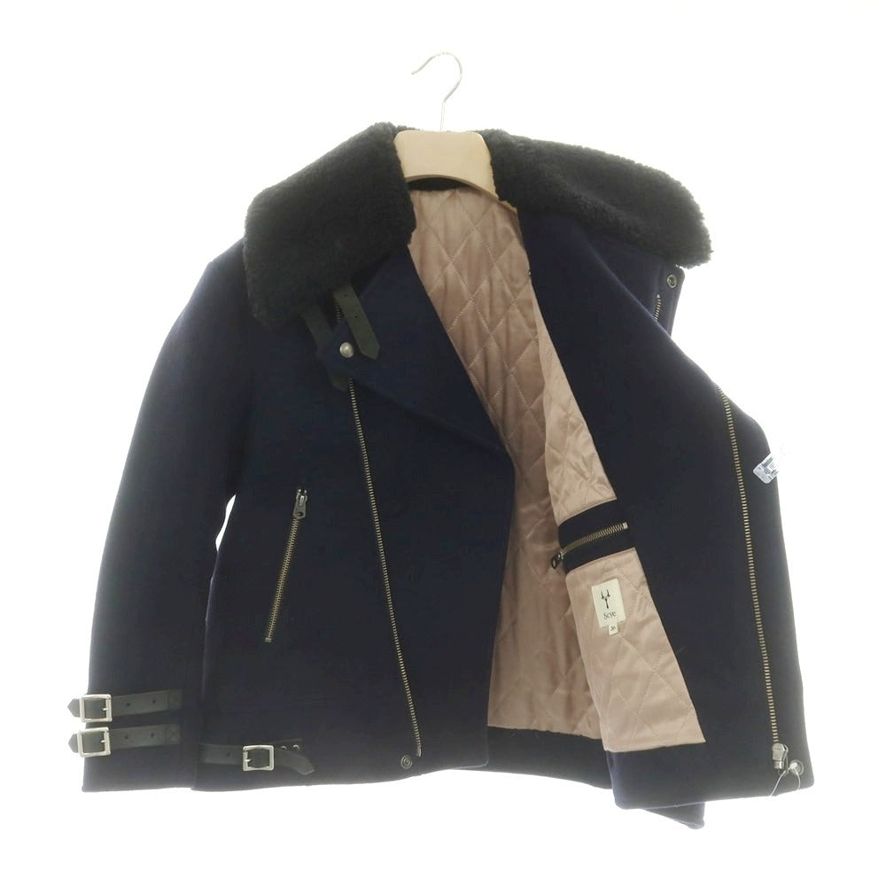 【中古】サイ Scye ウールカシミヤ ダブル ライダースジャケット ネイビー【 36 】【 状態ランクB 】【 レディース 】
