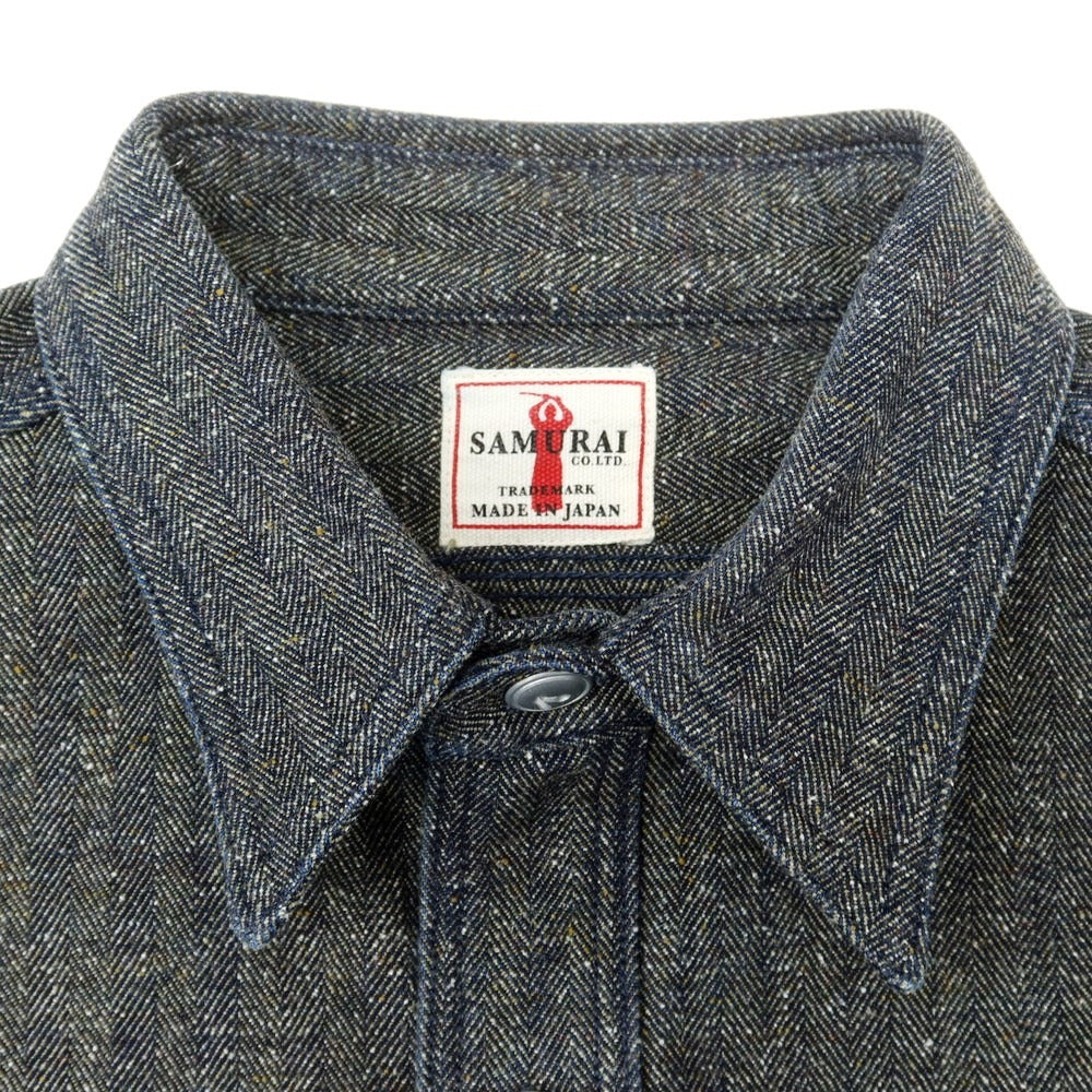 【中古】サムライ ジーンズ SAMURAI JEANS コットンアクリルポリエステル デニム ワークシャツ グレーxネイビー【 S 】【 状態ランクB 】【 メンズ 】