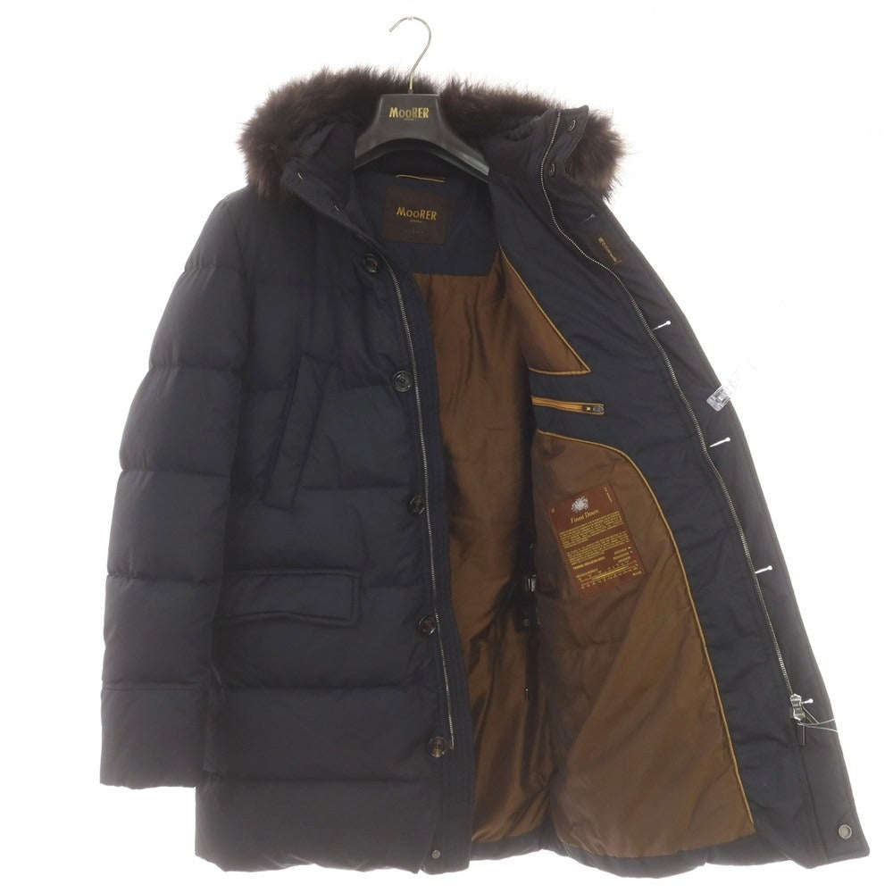 【中古】ムーレー MOORER BARBIERI-WK ポリエステル ファー ダウンコート ダークネイビー【 48 】【 状態ランクB 】【 メンズ 】