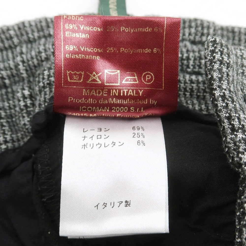 【中古】ベルウィッチ BERWICH ストレッチ レーヨンナイロン ハウンドトゥース イージースラックスパンツ ブラックxホワイト【 48 】【 状態ランクC 】【 メンズ 】