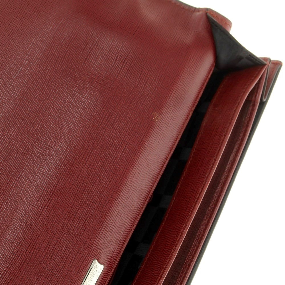 【中古】ル タヌア LE TANNEUR 型押しレザー ブリーフケース マルーン【 状態ランクB 】【 メンズ 】