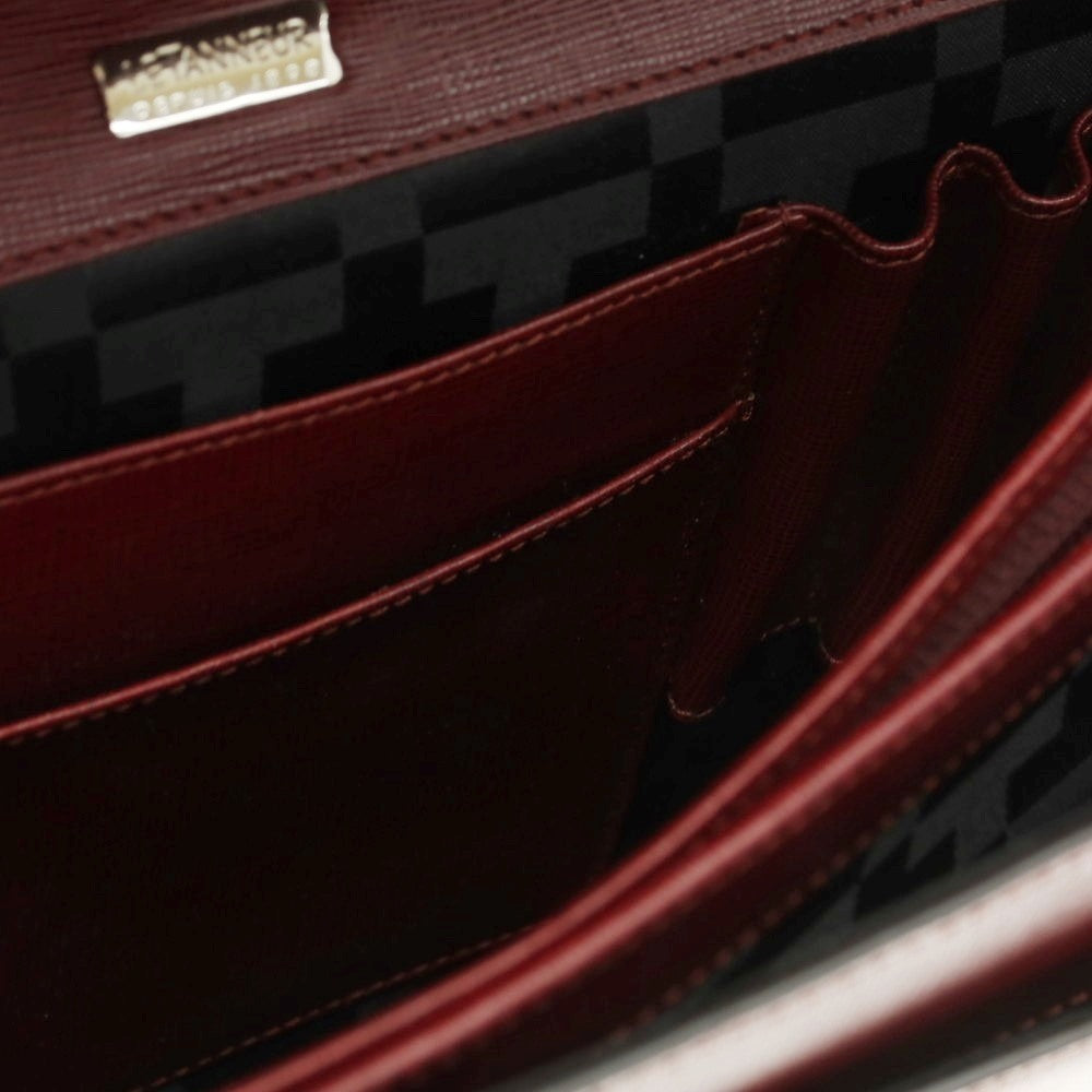 【中古】ル タヌア LE TANNEUR 型押しレザー ブリーフケース マルーン【 状態ランクB 】【 メンズ 】