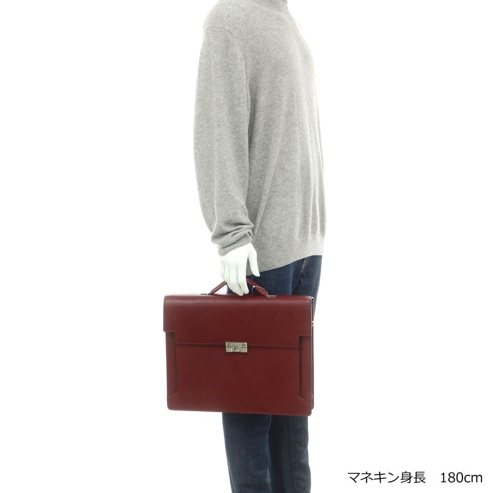 【中古】ル タヌア LE TANNEUR 型押しレザー ブリーフケース マルーン【 状態ランクB 】【 メンズ 】