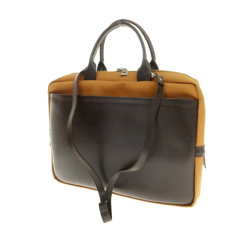【中古】ル タヌア LE TANNEUR キャンバス レザー ブリーフケース オレンジブラウンxダークブラウン【 状態ランクC 】【 メンズ 】