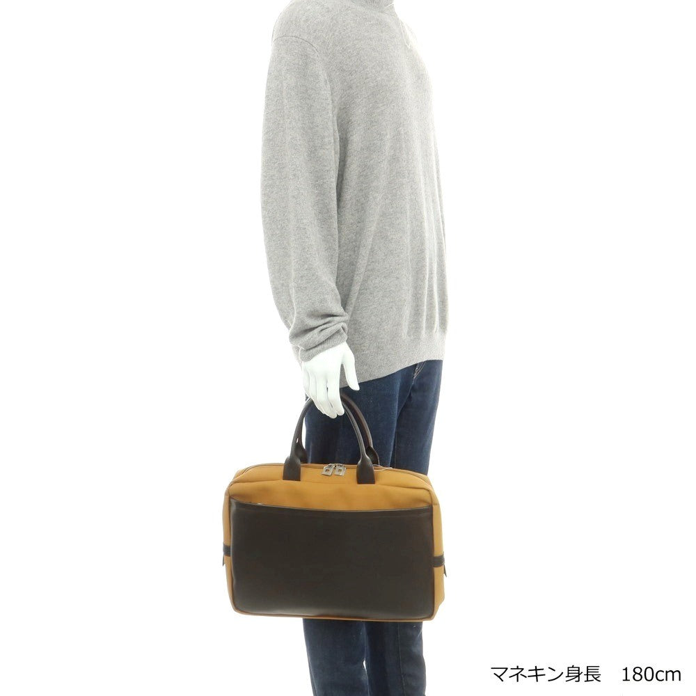 【中古】ル タヌア LE TANNEUR キャンバス レザー ブリーフケース オレンジブラウンxダークブラウン【 状態ランクC 】【 メンズ 】