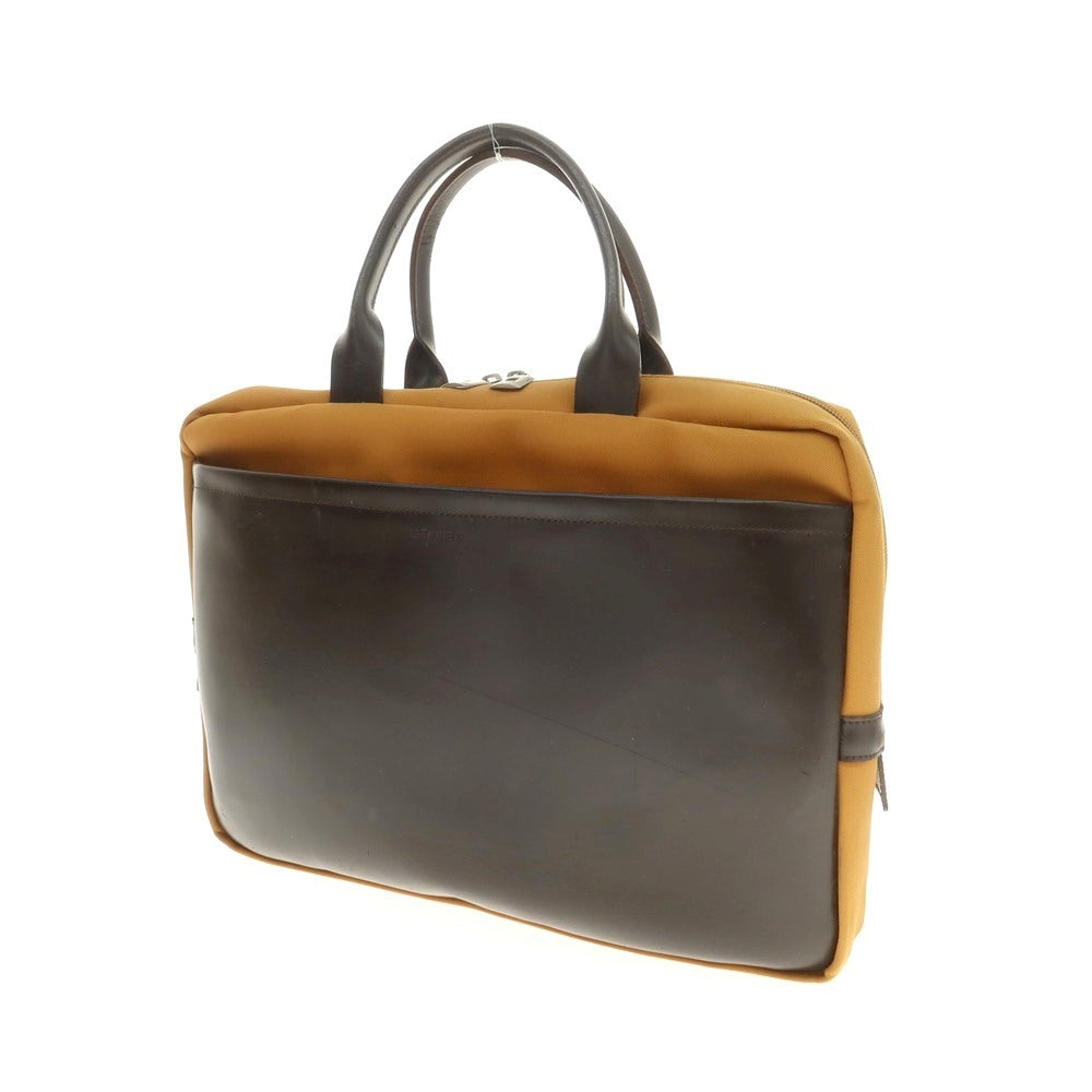 【中古】ル タヌア LE TANNEUR キャンバス レザー ブリーフケース オレンジブラウンxダークブラウン【 状態ランクC 】【 メンズ 】