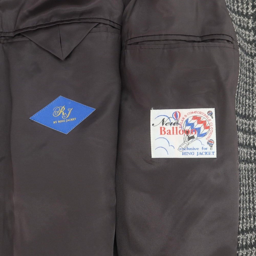 【中古】リングヂャケット RING JACKET ツイードウール チェック チェスターフィールドコート グレーxブラック【 46 】【 状態ランクA 】【 メンズ 】