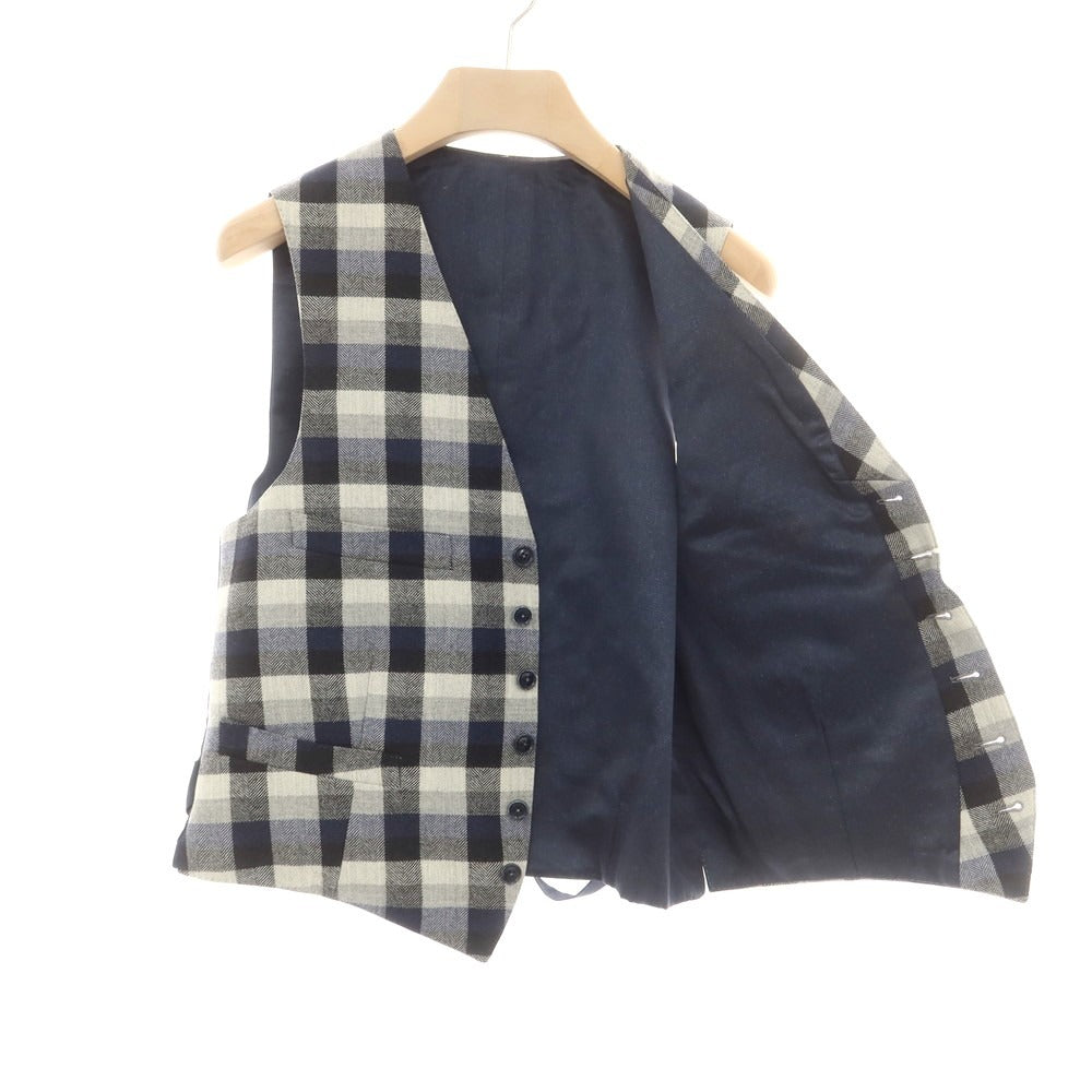 【中古】アンドレア カンパーニャ ANDOREA CAMPAGNA ウール チェック ドレス系ジレ ベスト ネイビーxグレー【 50 】【 状態ランクB 】【 メンズ 】