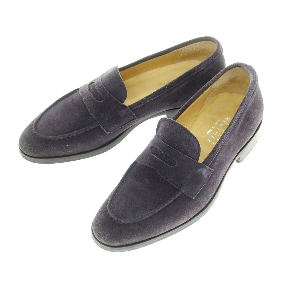 【中古】バーニーズニューヨーク BARNEYS NEWYORK スエード コイン ローファー ネイビー【 40 】【 状態ランクC 】【 メンズ 】