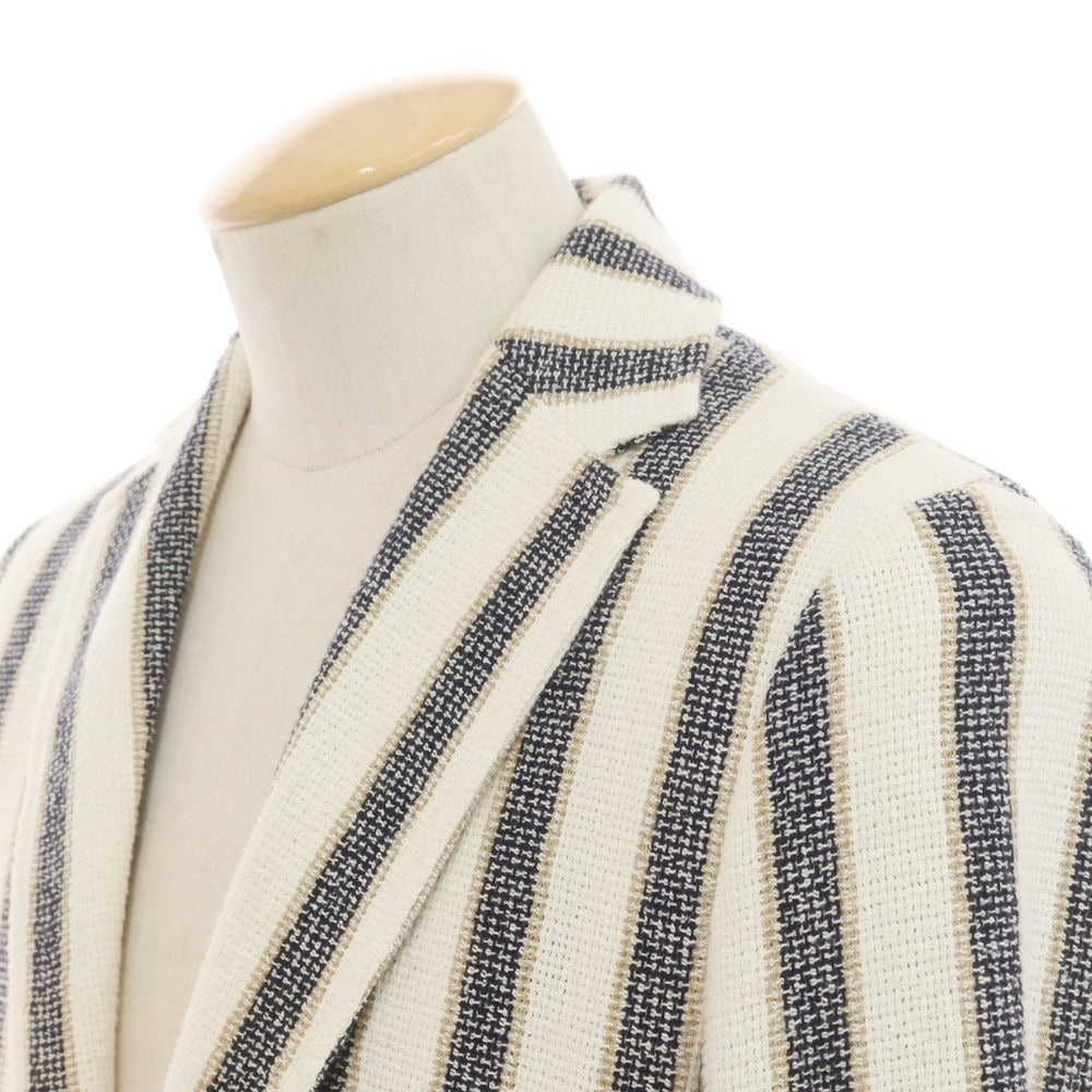 【中古】ティージャケット T-JACKET コットンアクリル ストライプ ジャケット アイボリーxネイビー【 S 】【 状態ランクB 】【 メンズ 】