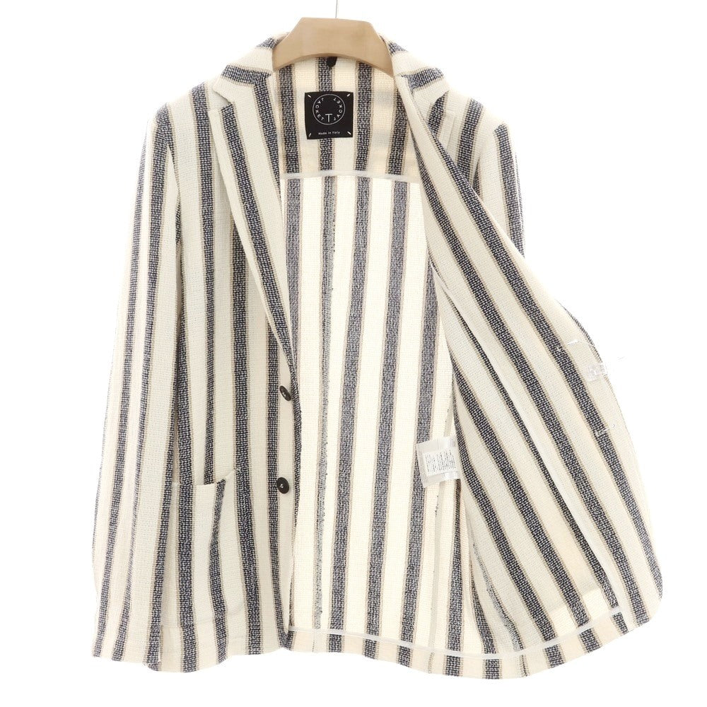 【中古】ティージャケット T-JACKET コットンアクリル ストライプ ジャケット アイボリーxネイビー【 S 】【 状態ランクB 】【 メンズ 】