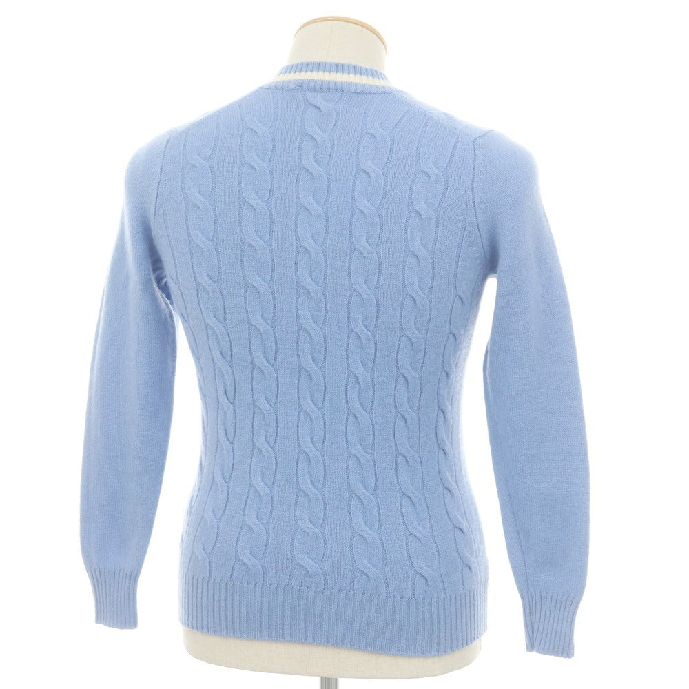 【中古】フィリッポ デ ローレンティス FILIPPO DE LAURENTIIS  ケーブル編み ウールカシミヤ Vネック プルオーバーニット ライトブルー【 44 】【 状態ランクC 】【 メンズ 】