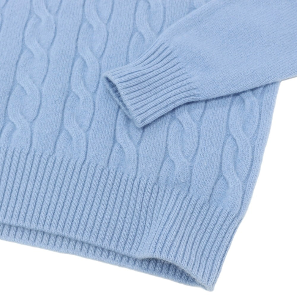 【中古】フィリッポ デ ローレンティス FILIPPO DE LAURENTIIS  ケーブル編み ウールカシミヤ Vネック プルオーバーニット ライトブルー【 44 】【 状態ランクC 】【 メンズ 】