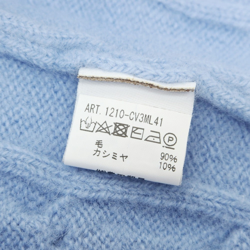 【中古】フィリッポ デ ローレンティス FILIPPO DE LAURENTIIS  ケーブル編み ウールカシミヤ Vネック プルオーバーニット ライトブルー【 44 】【 状態ランクC 】【 メンズ 】