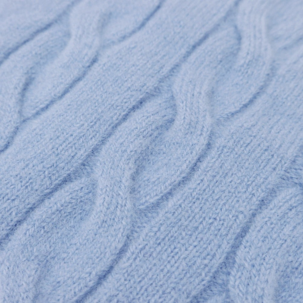 【中古】フィリッポ デ ローレンティス FILIPPO DE LAURENTIIS  ケーブル編み ウールカシミヤ Vネック プルオーバーニット ライトブルー【 44 】【 状態ランクC 】【 メンズ 】