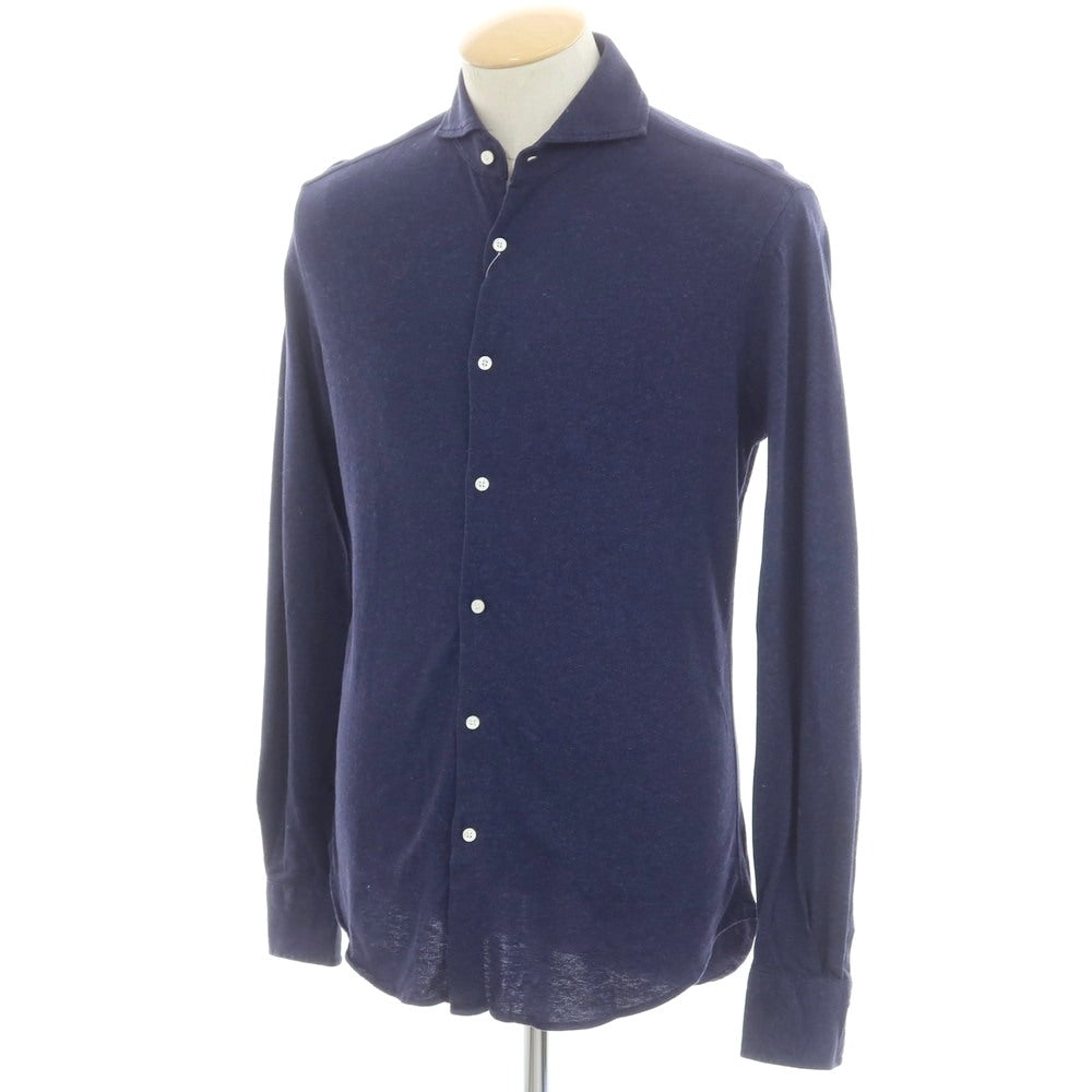 【中古】ベレスト エディフィス Belesto EDIFICE コットン 鹿の子 ホリゾンタルカラー カジュアルシャツ ネイビー【 44 】【 状態ランクC 】【 メンズ 】