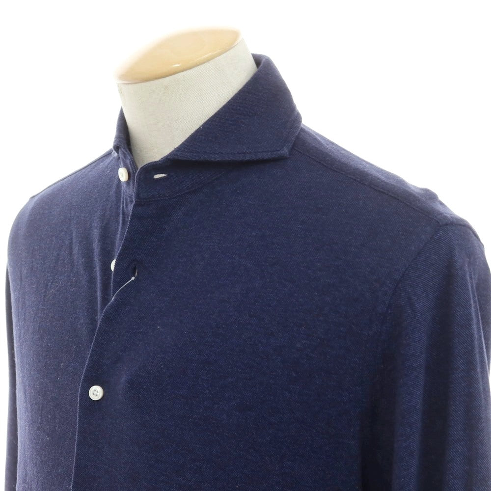 【中古】ベレスト エディフィス Belesto EDIFICE コットン 鹿の子 ホリゾンタルカラー カジュアルシャツ ネイビー【 44 】【 状態ランクC 】【 メンズ 】