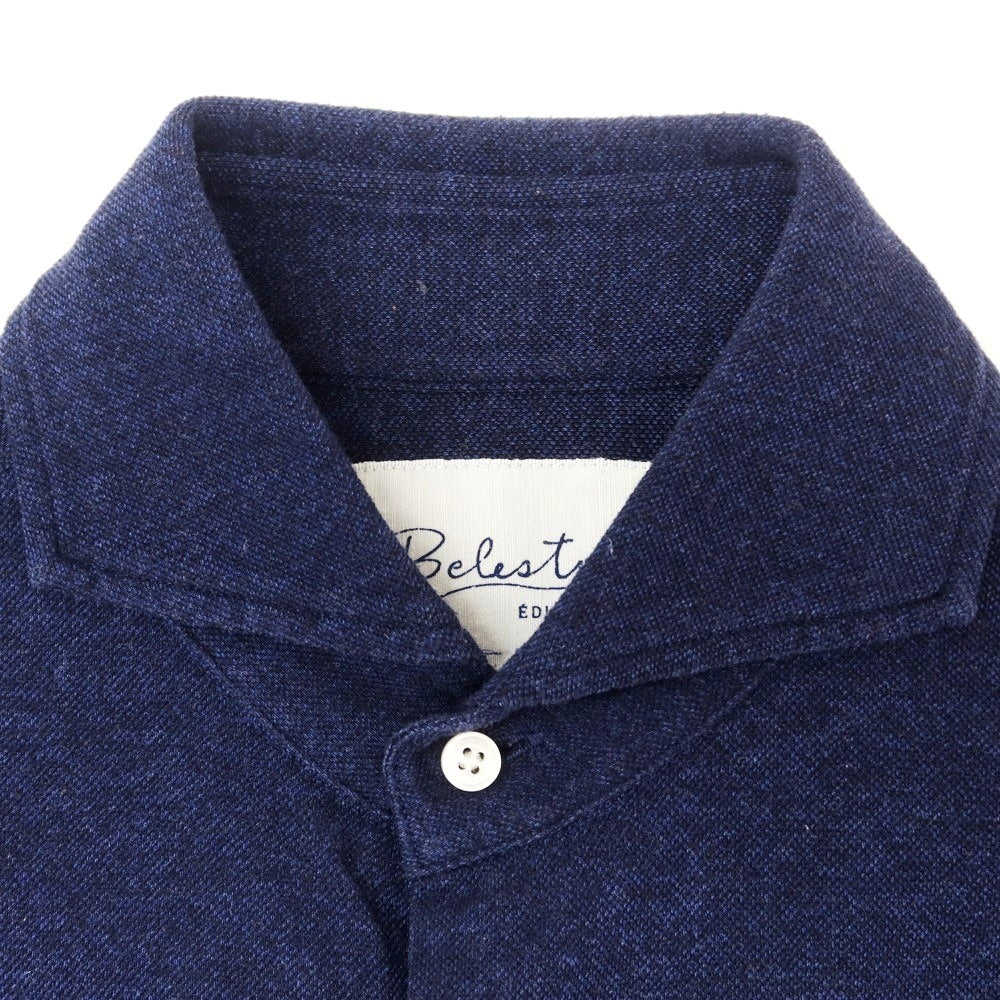 【中古】ベレスト エディフィス Belesto EDIFICE コットン 鹿の子 ホリゾンタルカラー カジュアルシャツ ネイビー【 44 】【 状態ランクC 】【 メンズ 】