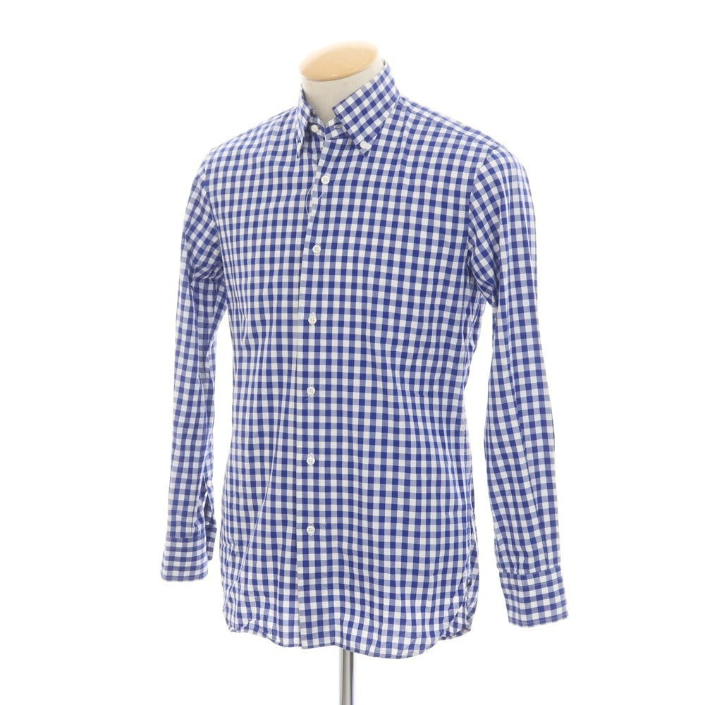 【中古】エディフィス EDIFICE コットン ギンガムチェック ボタンダウン カジュアルシャツ ブルーxホワイト【 37 】【 状態ランクC 】【 メンズ 】