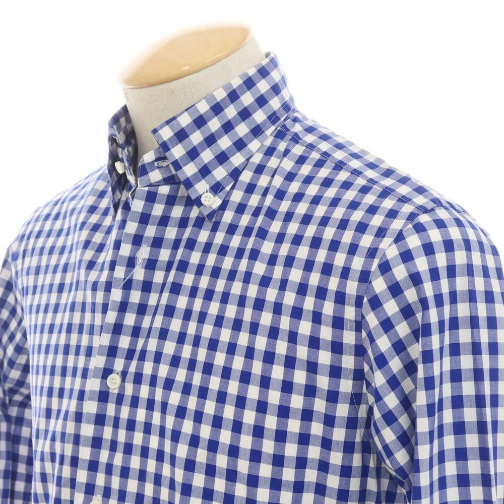 【中古】エディフィス EDIFICE コットン ギンガムチェック ボタンダウン カジュアルシャツ ブルーxホワイト【 37 】【 状態ランクC 】【 メンズ 】
