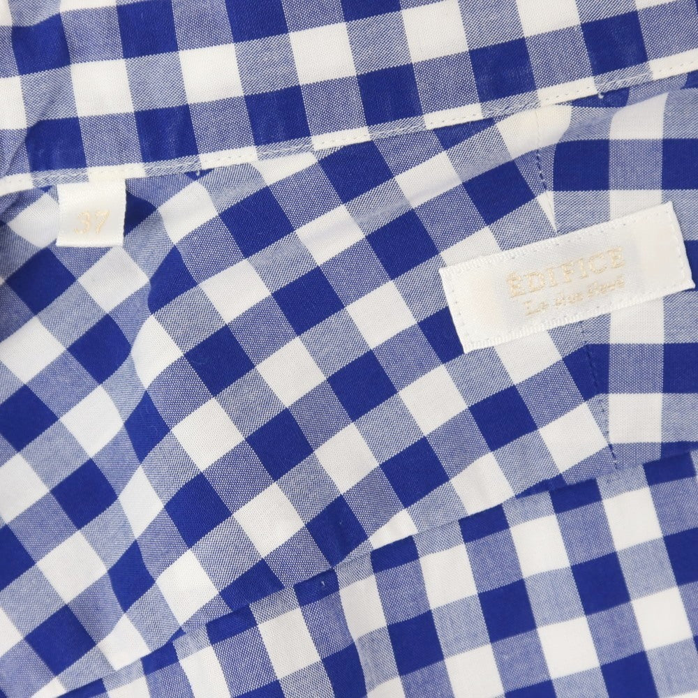【中古】エディフィス EDIFICE コットン ギンガムチェック ボタンダウン カジュアルシャツ ブルーxホワイト【 37 】【 状態ランクC 】【 メンズ 】