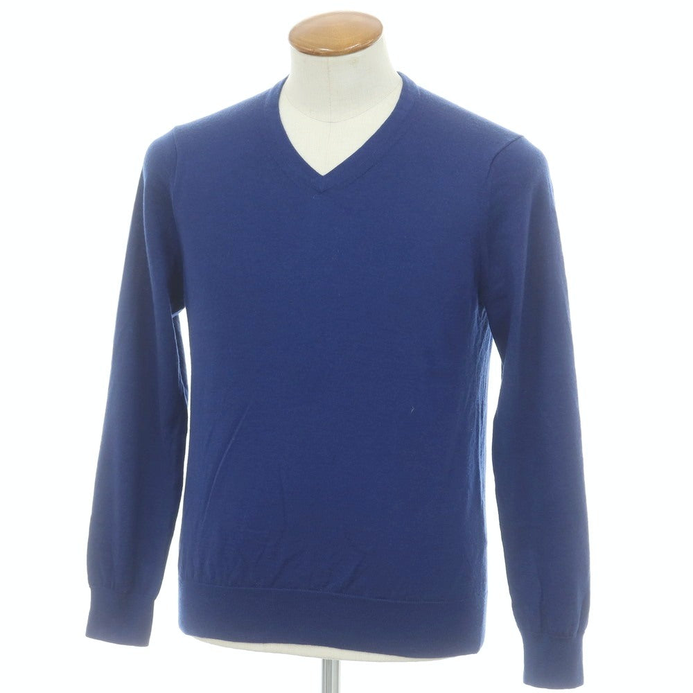 【中古】エディフィス EDIFICE ハイゲージ ウール Vネック プルオーバーニット ダークブルー【 46 】【 状態ランクB 】【 メンズ 】