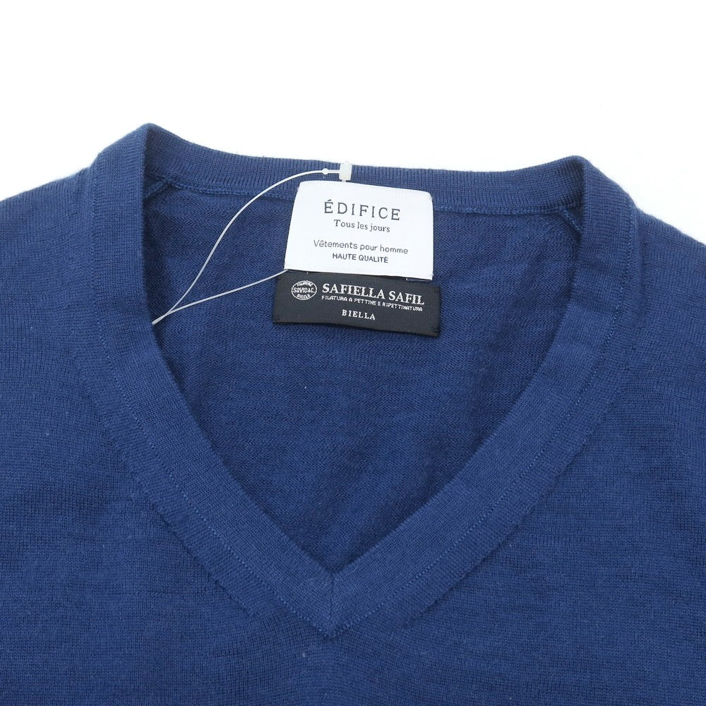 【中古】エディフィス EDIFICE ハイゲージ ウール Vネック プルオーバーニット ダークブルー【 46 】【 状態ランクB 】【 メンズ 】