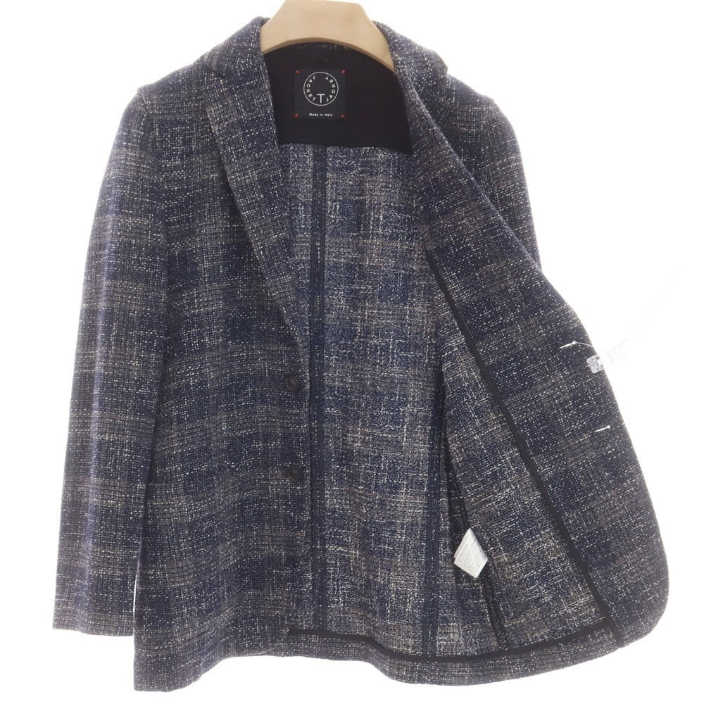 【中古】ティージャケット T-JACKET コットンウール チェック カジュアルジャケット ネイビーxグレー【 XS 】【 状態ランクB 】【 メンズ 】