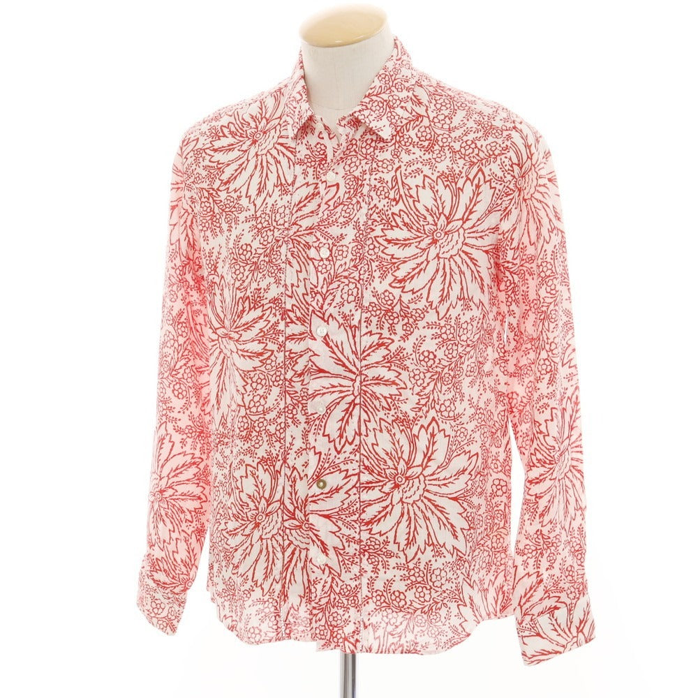 【中古】ブルーワーク トゥモローランド BLUE WORK TOMORROWLAND リネン ボタニカル柄 カジュアルシャツ レッドxホワイト【 1 】【 状態ランクB 】【 メンズ 】