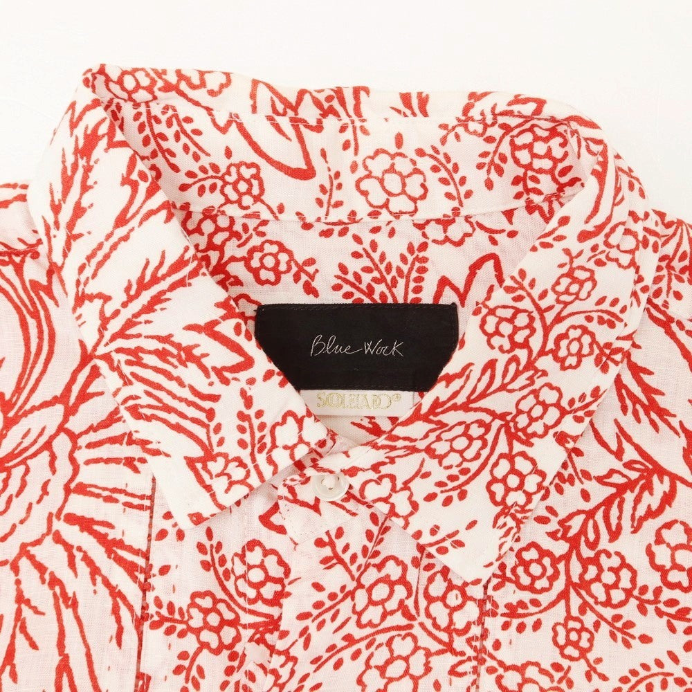 【中古】ブルーワーク トゥモローランド BLUE WORK TOMORROWLAND リネン ボタニカル柄 カジュアルシャツ レッドxホワイト【 1 】【 状態ランクB 】【 メンズ 】
