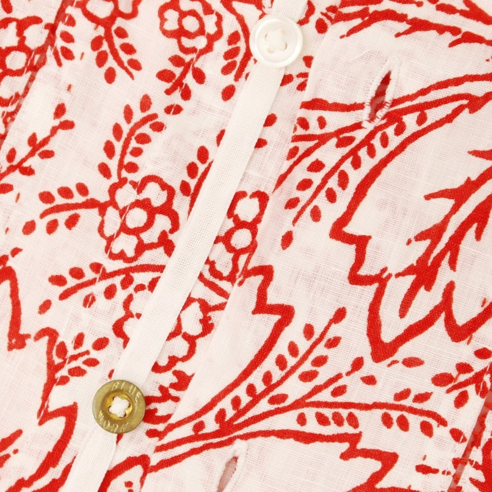 【中古】ブルーワーク トゥモローランド BLUE WORK TOMORROWLAND リネン ボタニカル柄 カジュアルシャツ レッドxホワイト【 1 】【 状態ランクB 】【 メンズ 】
