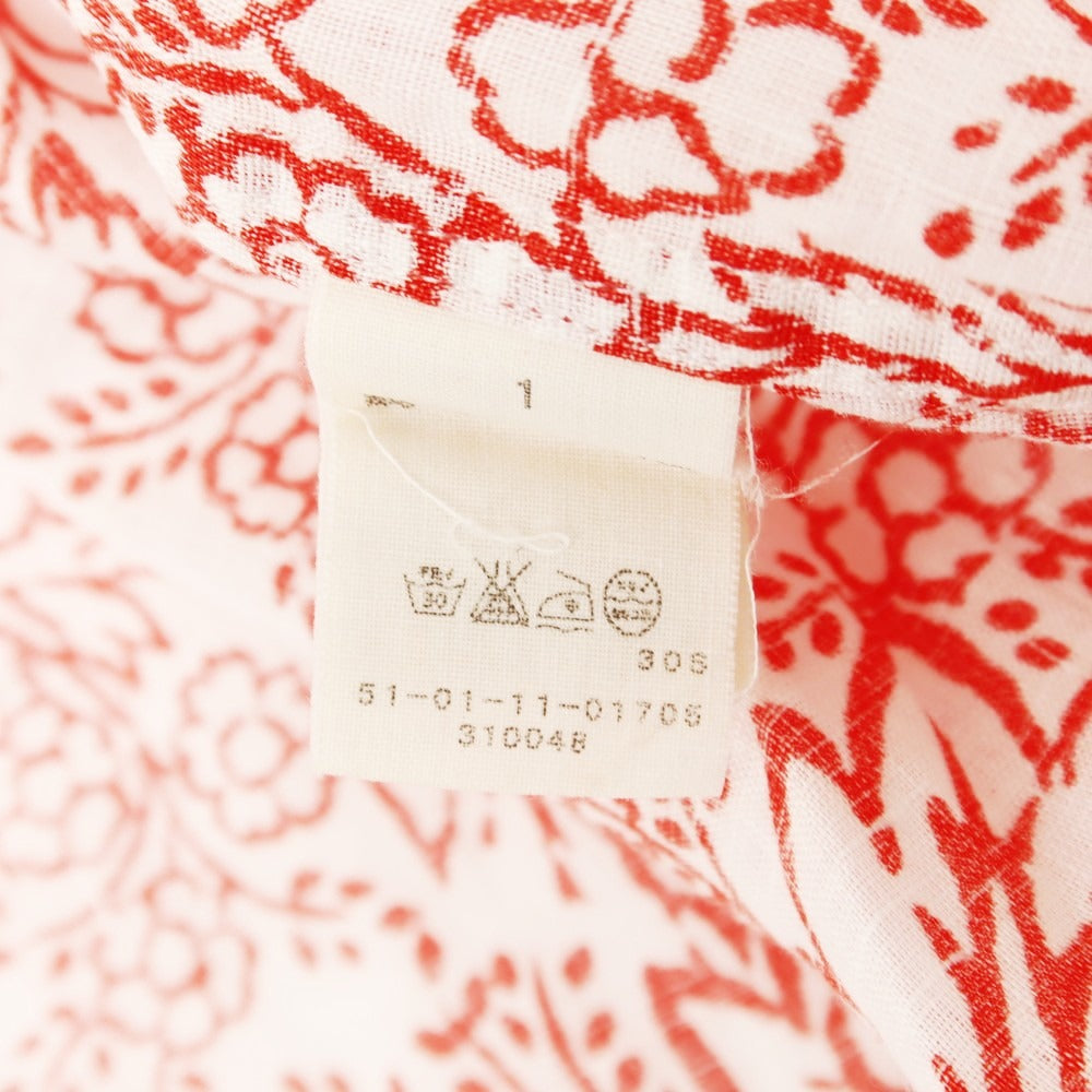 【中古】ブルーワーク トゥモローランド BLUE WORK TOMORROWLAND リネン ボタニカル柄 カジュアルシャツ レッドxホワイト【 1 】【 状態ランクB 】【 メンズ 】