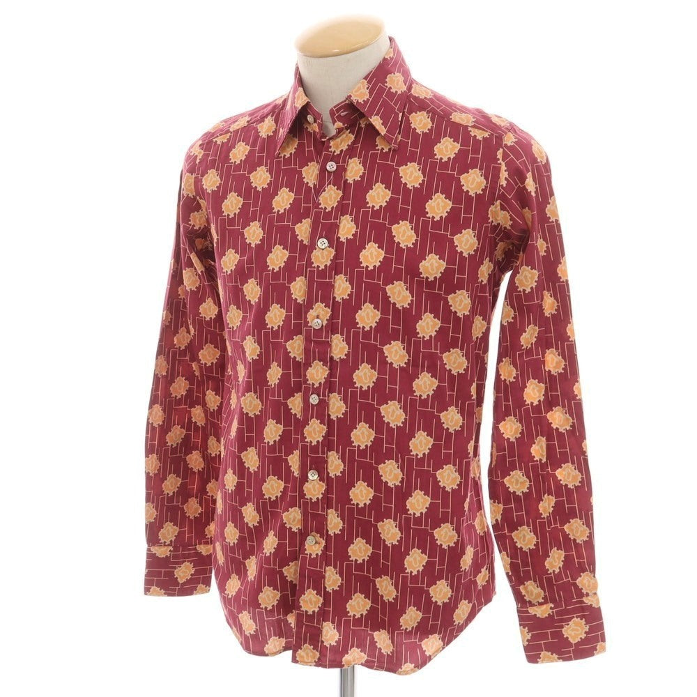 【中古】バグッタ Bagutta コットン レギュラーカラー カジュアルシャツ ワインレッドxオレンジ【 37 】【 状態ランクB 】【 メンズ 】