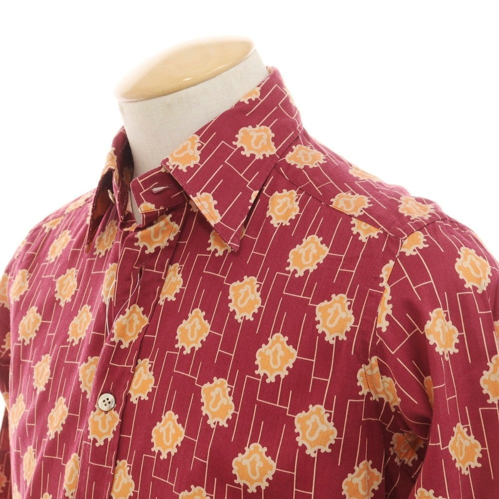 【中古】バグッタ Bagutta コットン レギュラーカラー カジュアルシャツ ワインレッドxオレンジ【 37 】【 状態ランクB 】【 メンズ 】