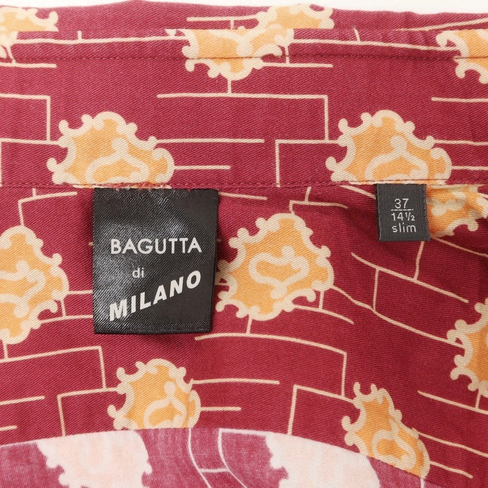 【中古】バグッタ Bagutta コットン レギュラーカラー カジュアルシャツ ワインレッドxオレンジ【 37 】【 状態ランクB 】【 メンズ 】