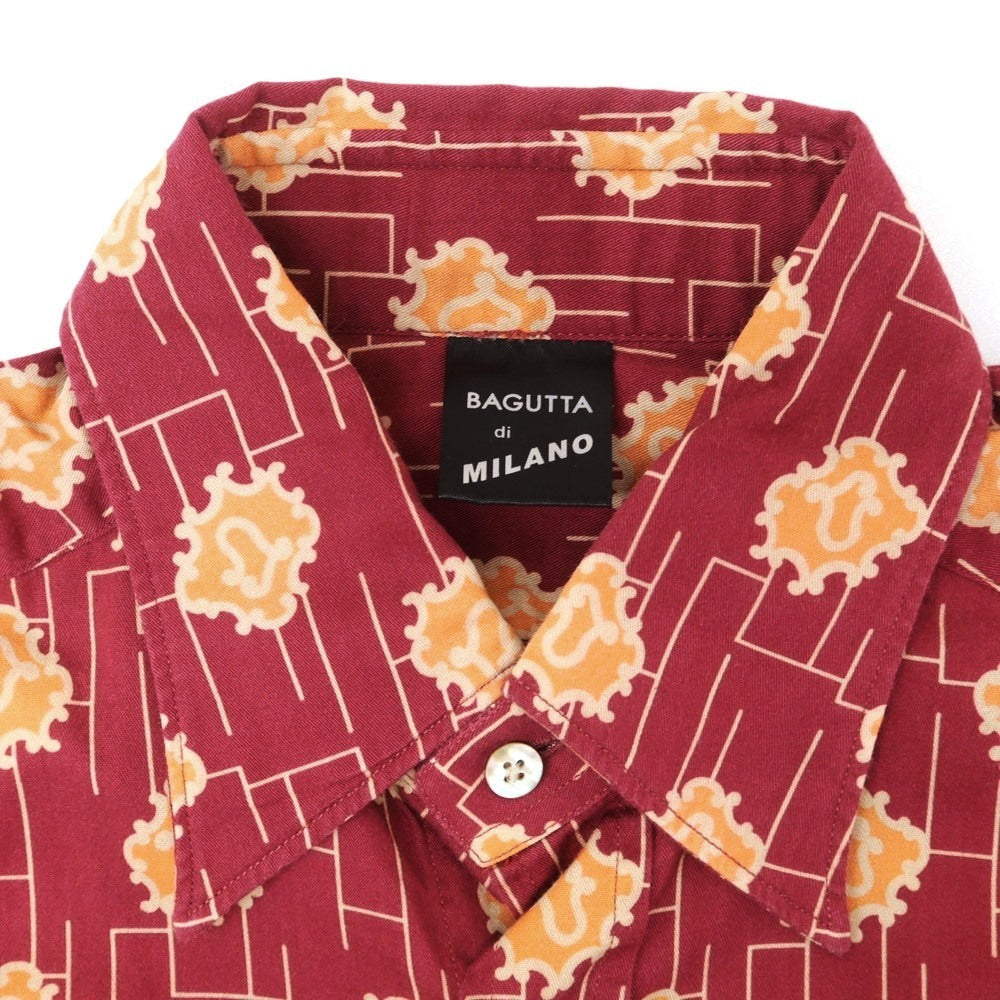 【中古】バグッタ Bagutta コットン レギュラーカラー カジュアルシャツ ワインレッドxオレンジ【 37 】【 状態ランクB 】【 メンズ 】