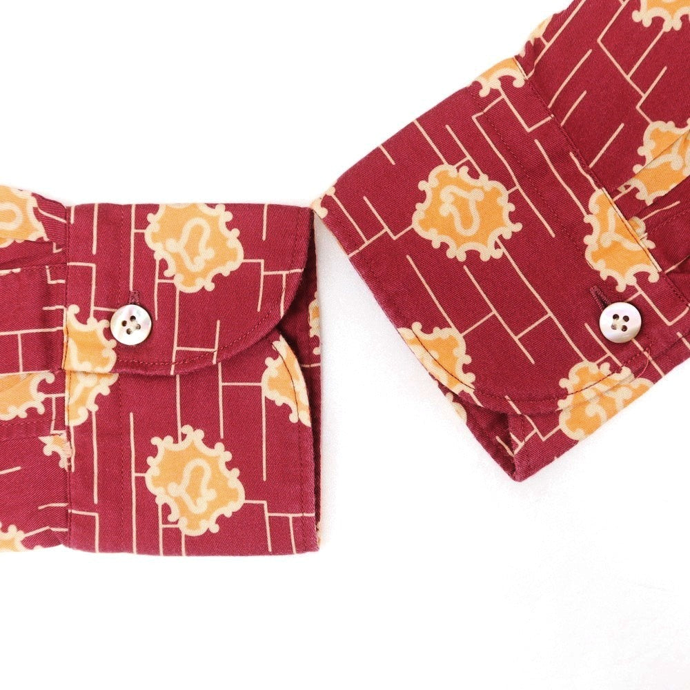 【中古】バグッタ Bagutta コットン レギュラーカラー カジュアルシャツ ワインレッドxオレンジ【 37 】【 状態ランクB 】【 メンズ 】