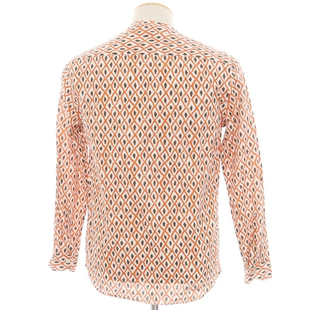 【中古】バグッタ Bagutta コットン バンドカラー プルオーバー カジュアルシャツ ホワイトxオレンジブラウン【 XS 】【 状態ランクB 】【 メンズ 】