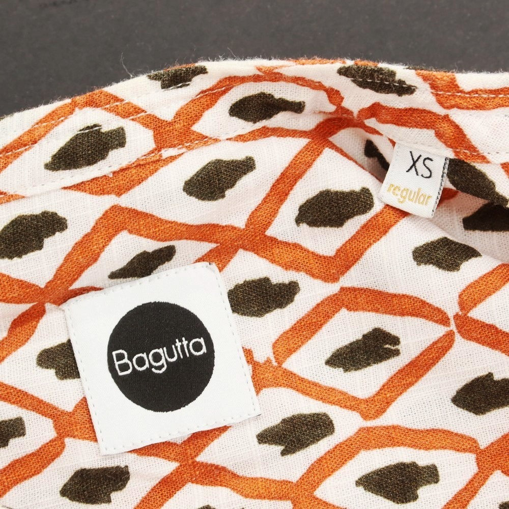 【中古】バグッタ Bagutta コットン バンドカラー プルオーバー カジュアルシャツ ホワイトxオレンジブラウン【 XS 】【 状態ランクB 】【 メンズ 】