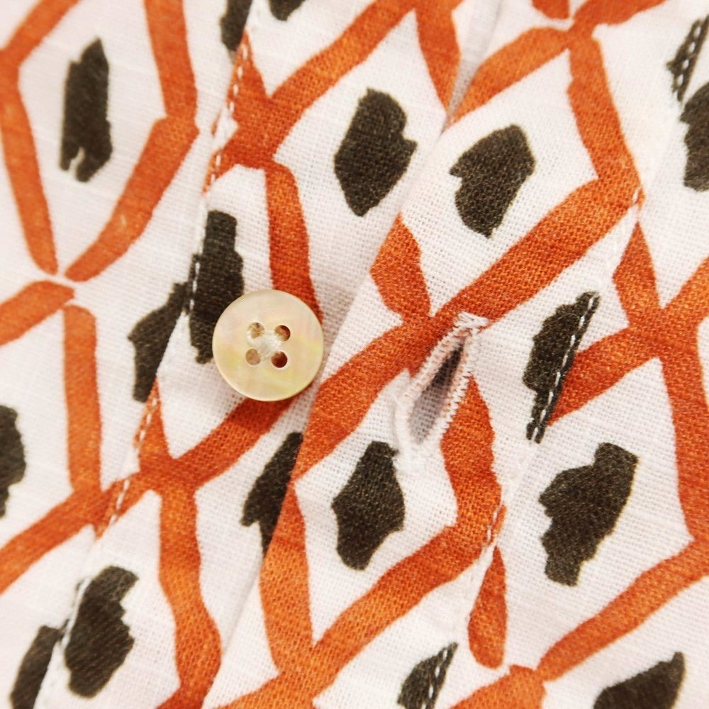 【中古】バグッタ Bagutta コットン バンドカラー プルオーバー カジュアルシャツ ホワイトxオレンジブラウン【 XS 】【 状態ランクB 】【 メンズ 】