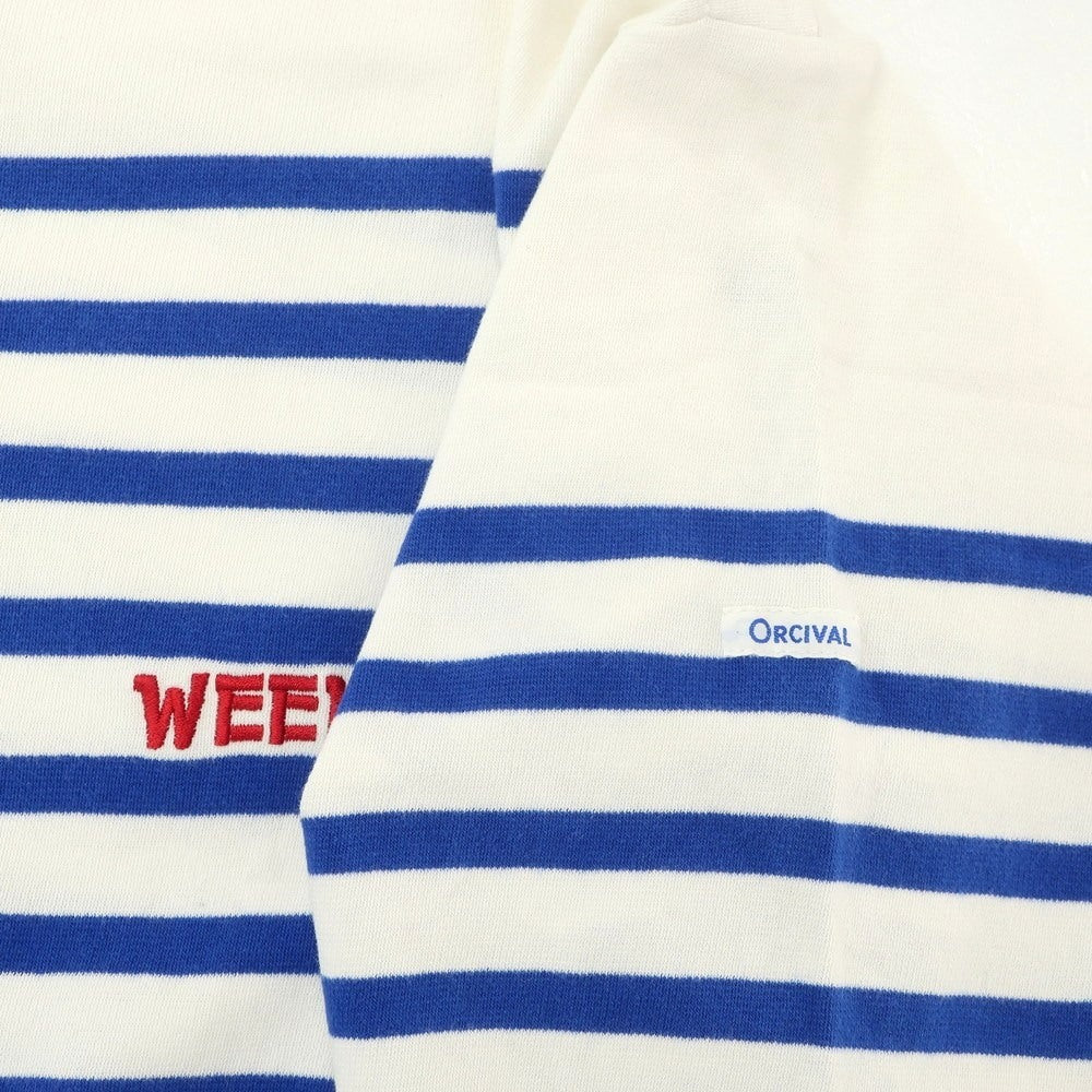 【中古】オーシバル ORCIVAL × WEEKEND コットン ボーダー ボートネック バスクシャツ 長袖Tシャツ ホワイトxブルー【 8 】【 状態ランクC 】【 メンズ 】