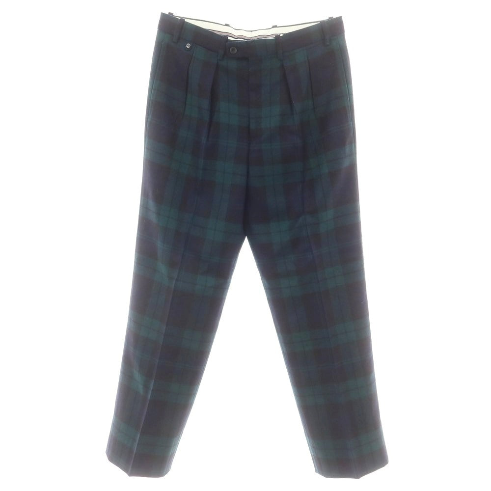 【中古】ベルナール ザンス BERNARD ZINS ウール チェック ドレススラックスパンツ ネイビーxグリーン【 40 】【 状態ランクB 】【 メンズ 】