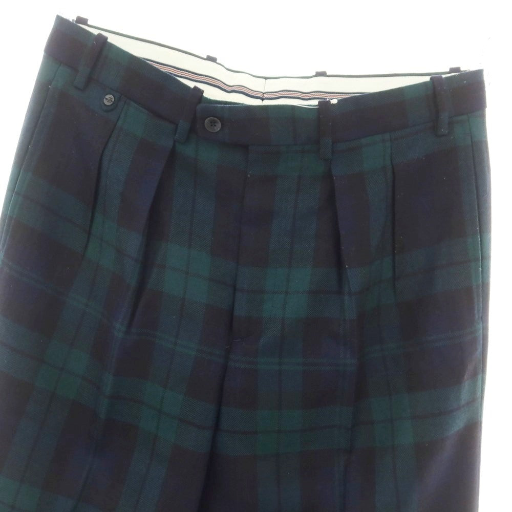 【中古】ベルナール ザンス BERNARD ZINS ウール チェック ドレススラックスパンツ ネイビーxグリーン【 40 】【 状態ランクB 】【 メンズ 】