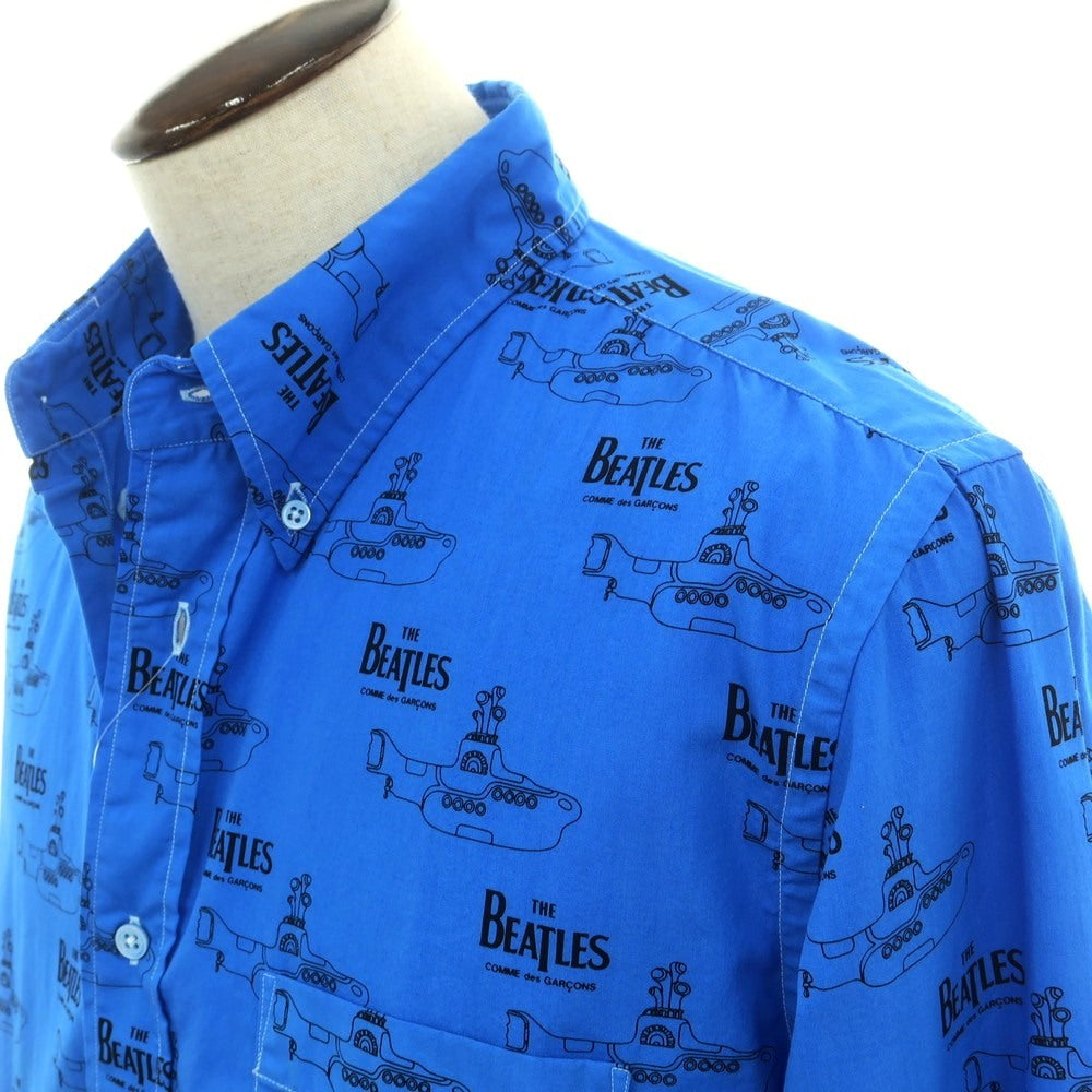 【中古】コムデギャルソン COMME des GARCONS THE BEATLES コットン ボタンダウン カジュアルシャツ ブルーxブラック【 XL 】【 状態ランクB 】【 メンズ 】