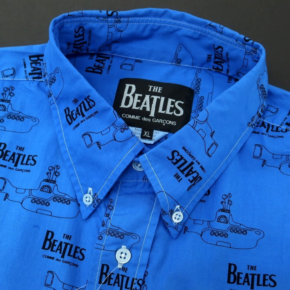 【中古】コムデギャルソン COMME des GARCONS THE BEATLES コットン ボタンダウン カジュアルシャツ ブルーxブラック【 XL 】【 状態ランクB 】【 メンズ 】