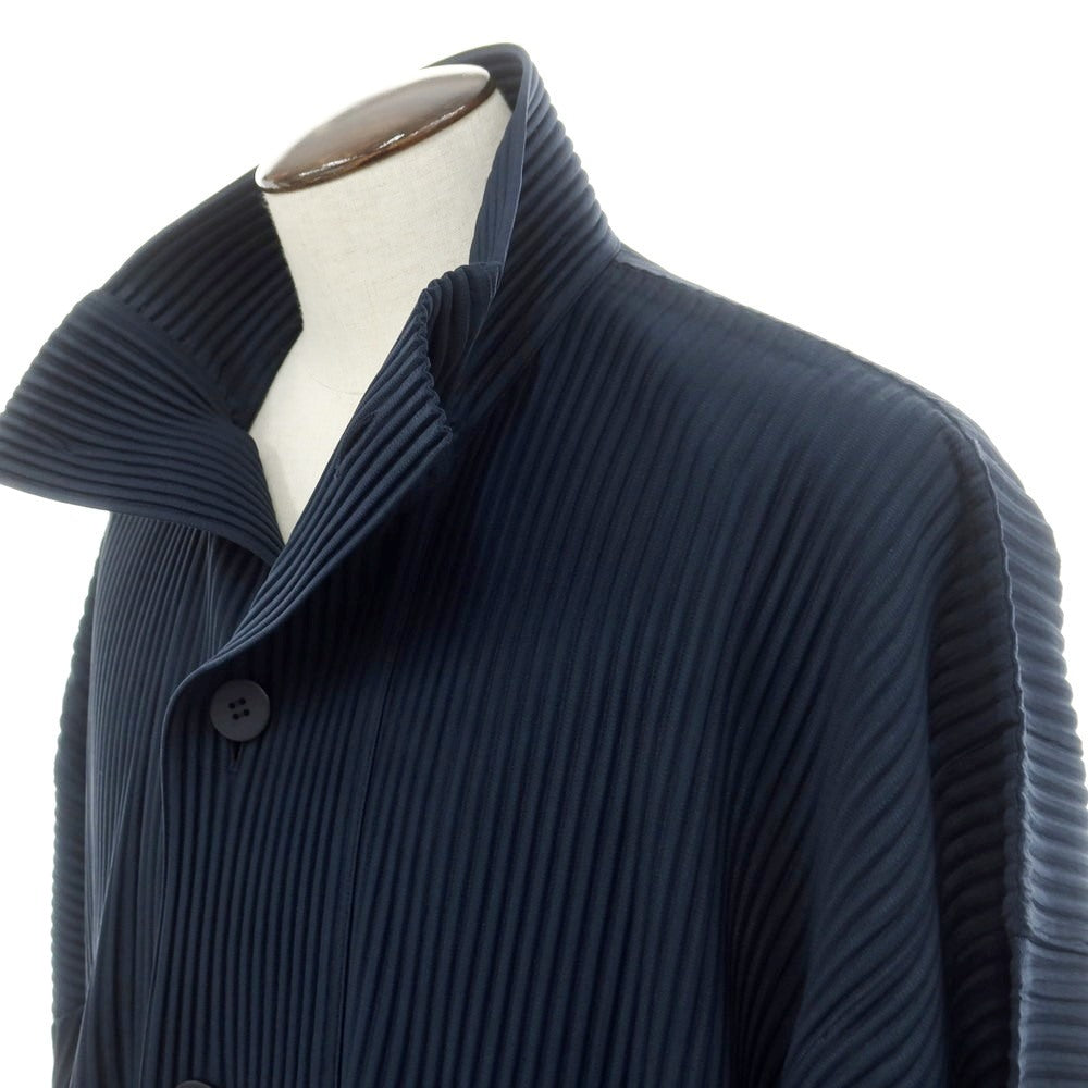 【中古】オム プリッセ イッセイミヤケ HOMME PLISSE ISSEY MIYAKE 2024年秋冬 プリーツ加工 ロングコート ネイビー【 表記なし(L位) 】【 状態ランクA 】【 メンズ 】