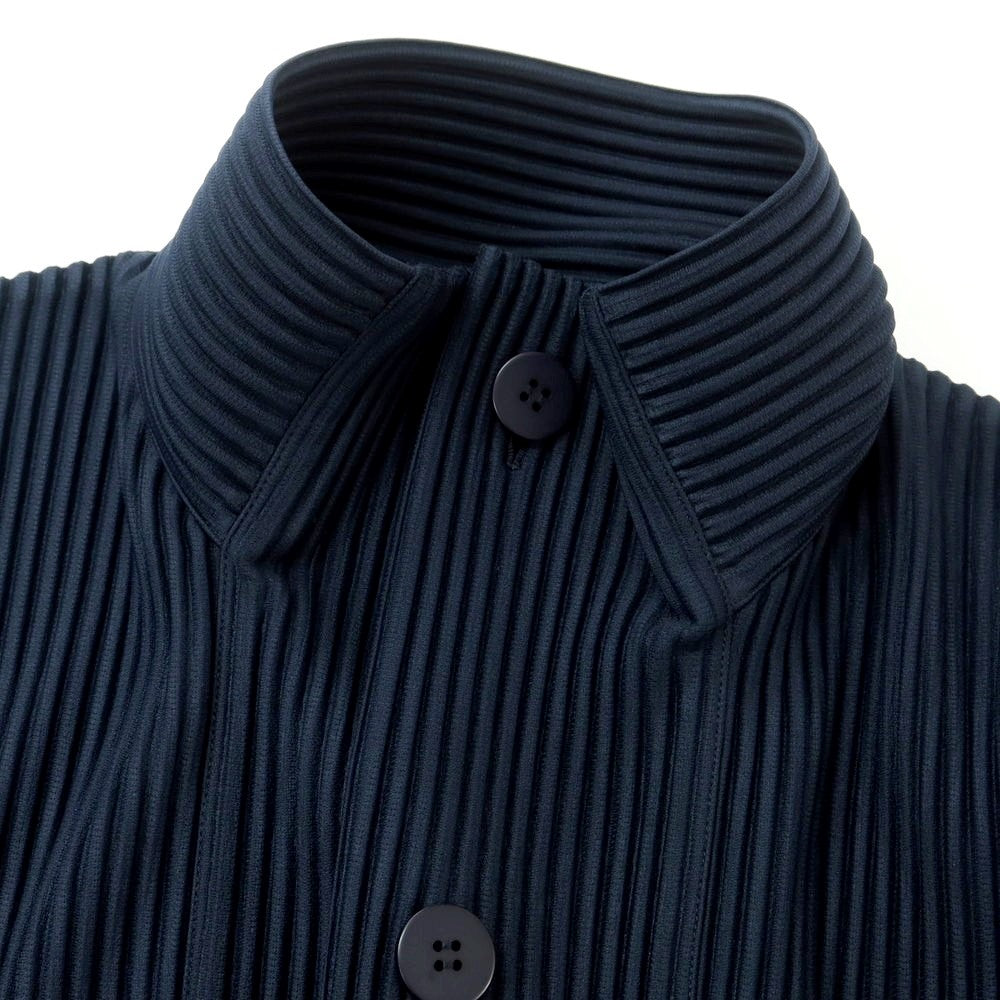 【中古】オム プリッセ イッセイミヤケ HOMME PLISSE ISSEY MIYAKE 2024年秋冬 プリーツ加工 ロングコート ネイビー【 表記なし(L位) 】【 状態ランクA 】【 メンズ 】