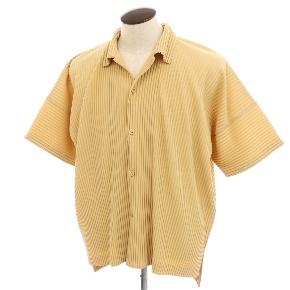 【中古】オム プリッセ イッセイミヤケ HOMME PLISSE ISSEY MIYAKE 2024年秋冬 プリーツ オープンカラー 半袖シャツ ライトオレンジイエロー【 表記なし(L位) 】【 状態ランクA 】【 メンズ 】